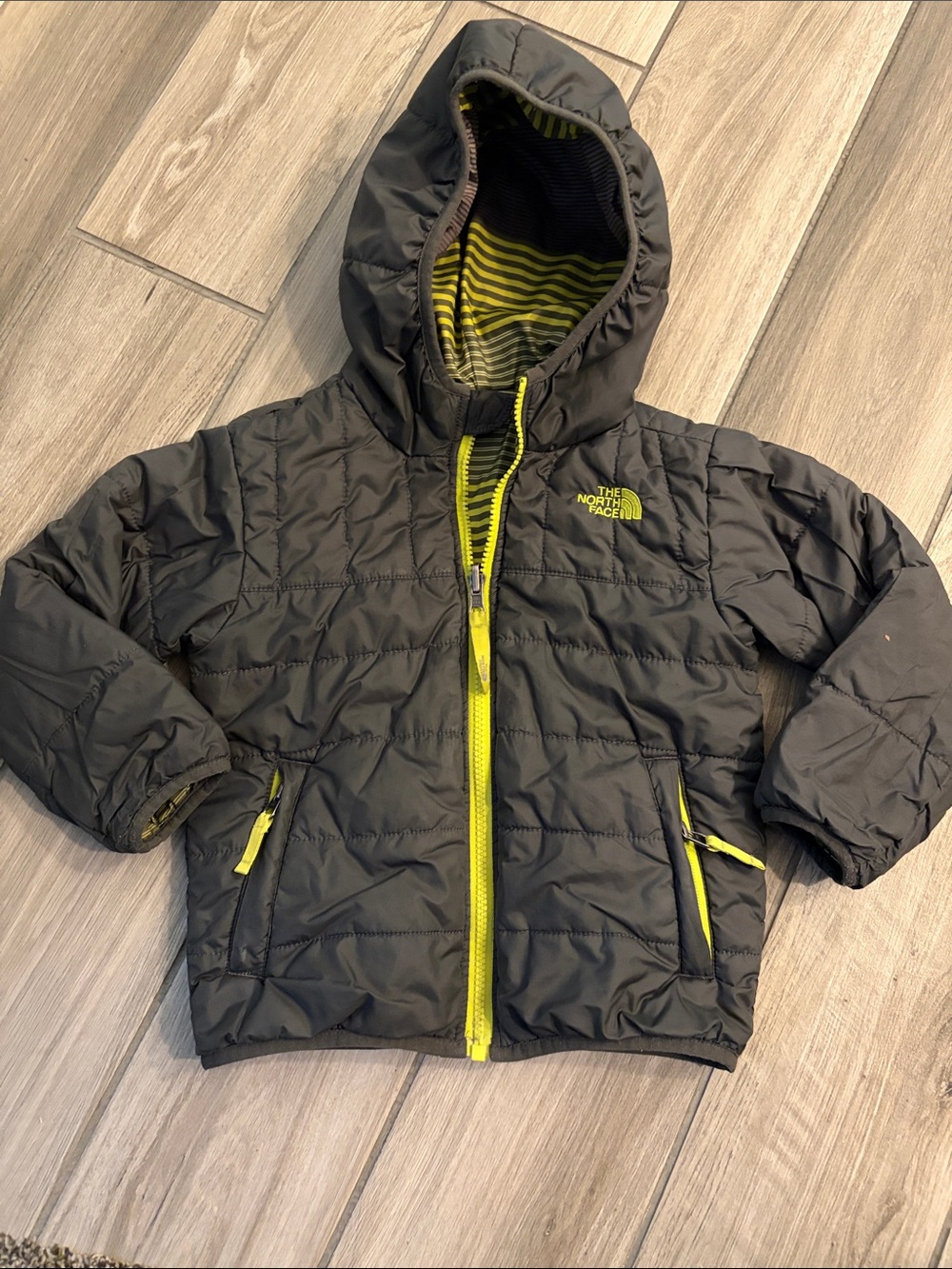 The North Face Boys Reversible Gray/Yellow Puffer Coat
